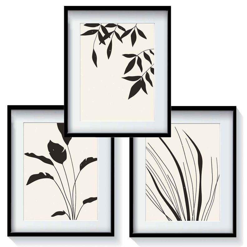 Set 3 Cuadros Xilografías Minimal 40x50 Marco Negro-0