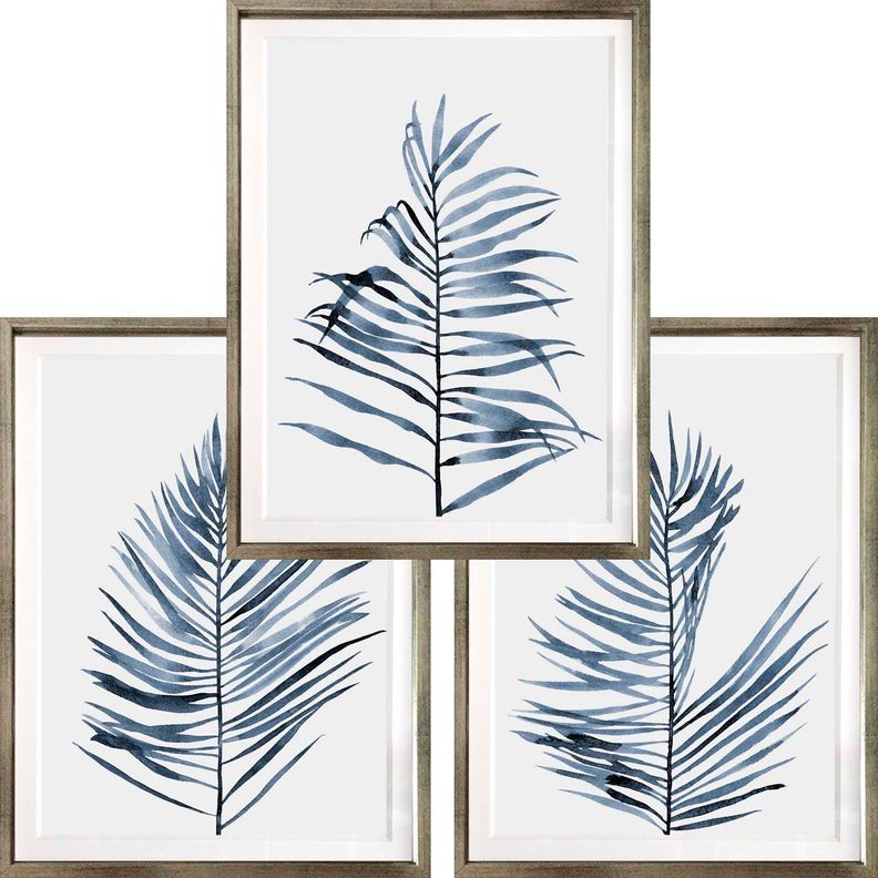 Set Hojas azules 40x50 Marco Plateado-0