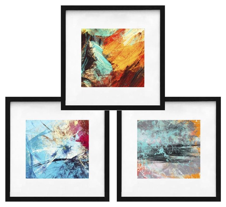 Set 3 cuadros abstracto colores 80x80 marco negro-0
