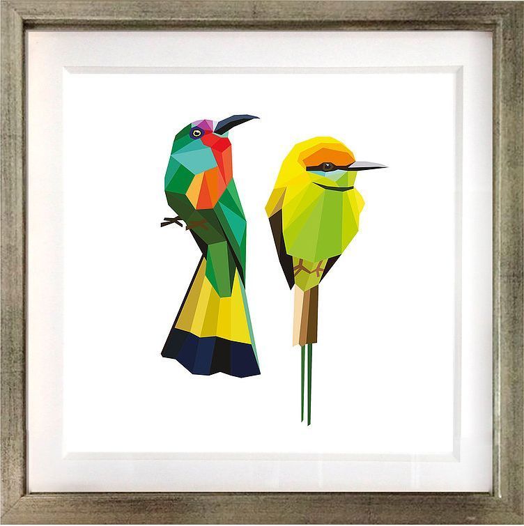 Set 3 Cuadros Plateado Pajaros Geométricos 30X30-3