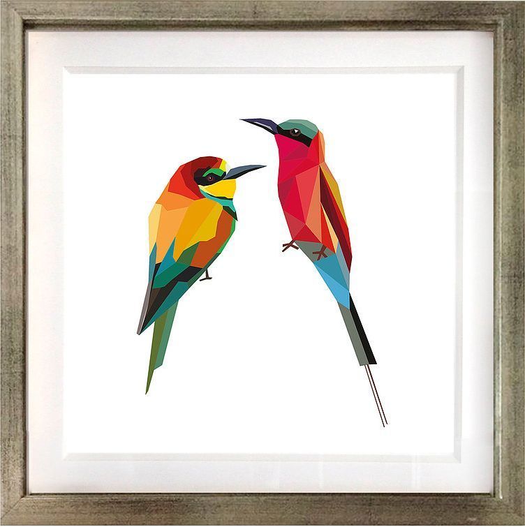 Set 3 Cuadros Plateado Pajaros Geométricos 30X30-2