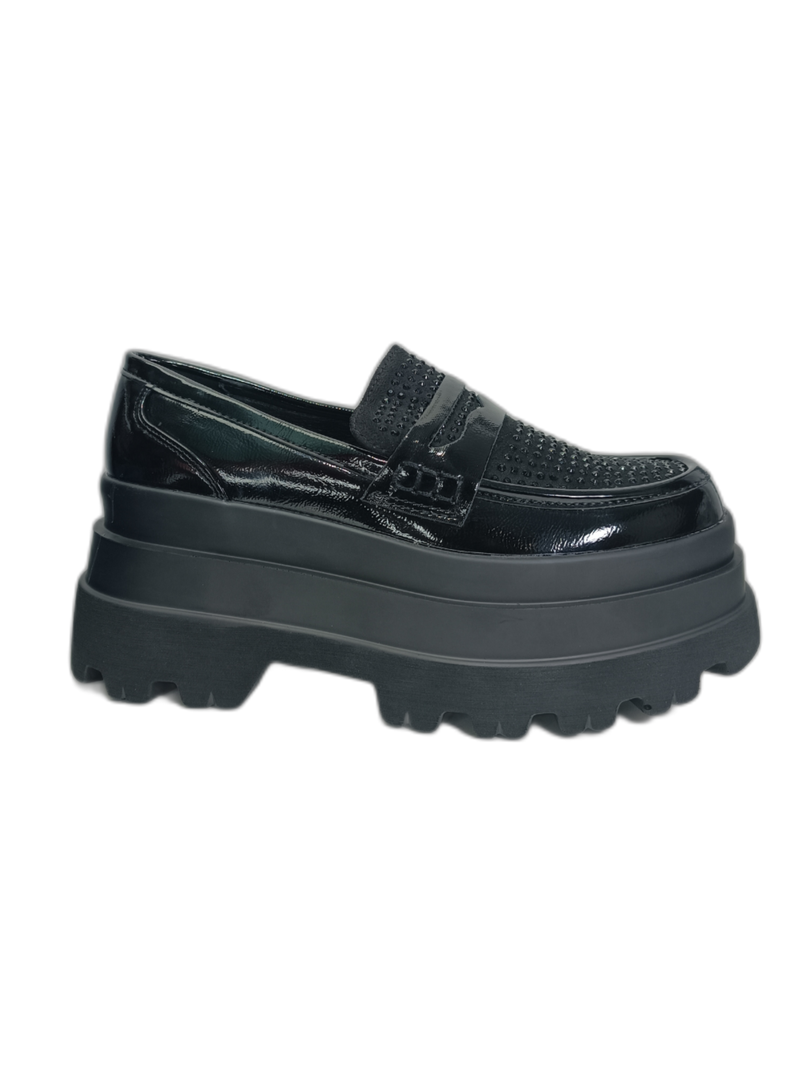 Mocasin Plataforma Negro Charol Brillos-0