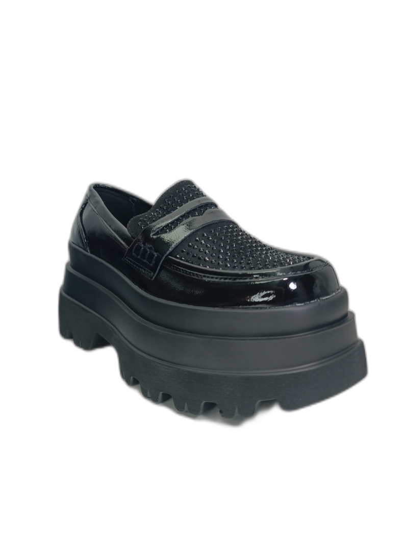 Mocasin Plataforma Negro Charol Brillos-1