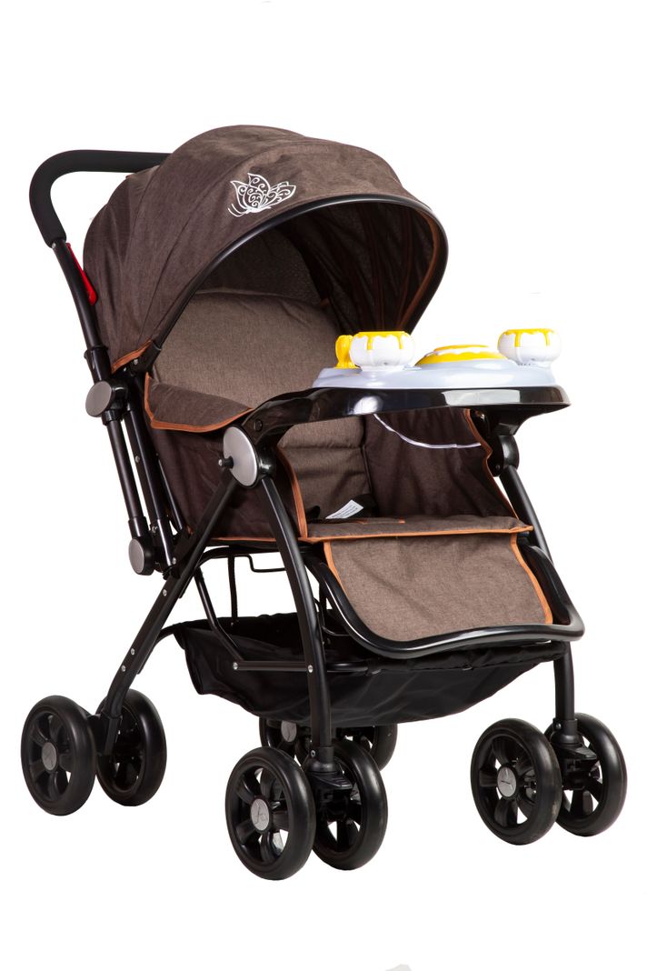coche cuna con cambio de manillar con juguete musical kaki-0