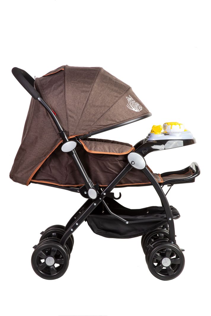 coche cuna con cambio de manillar con juguete musical kaki-1