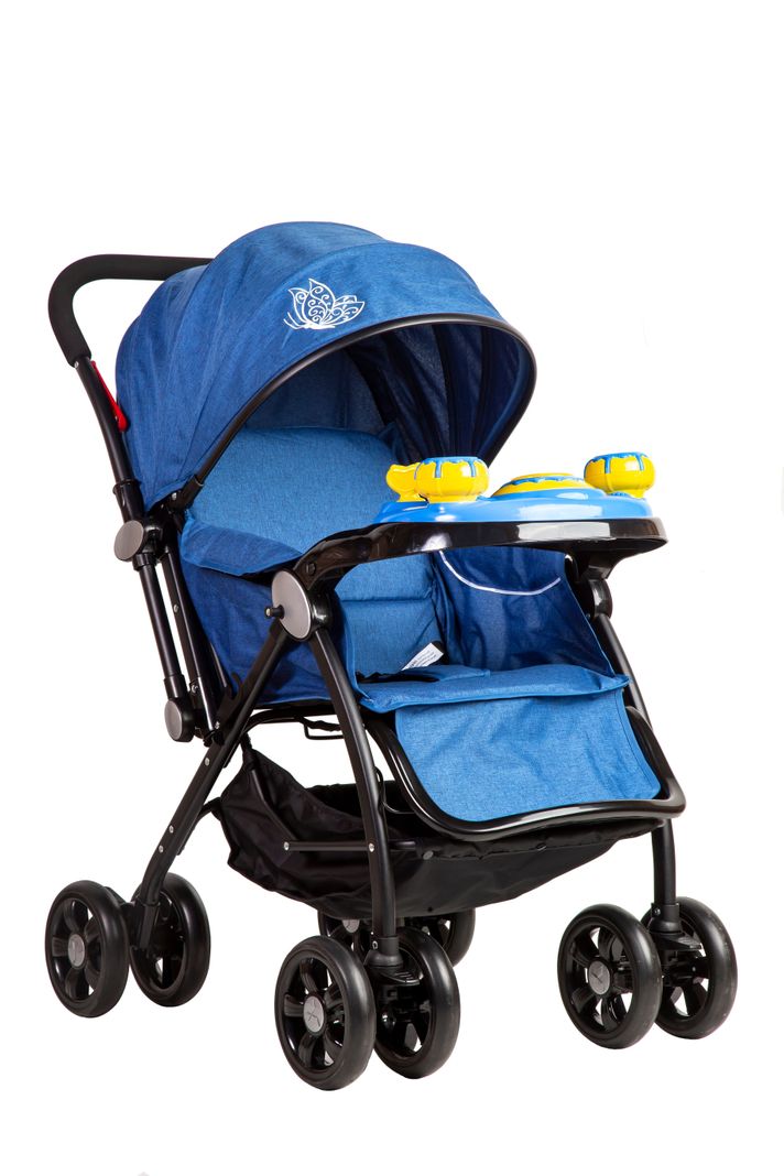 coche cuna con cambio de manillar con juguete musical  azul-0
