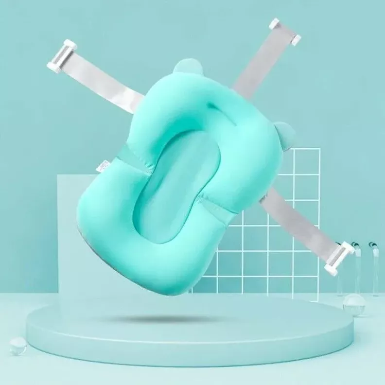 Bañera Plegable Para Bebe Con Cojin Antideslizante y  termometro azul -3