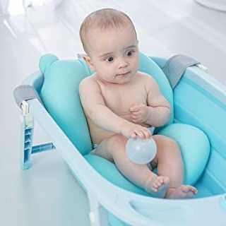 Bañera Plegable Para Bebe Con Cojin Antideslizante y  termometro azul -1