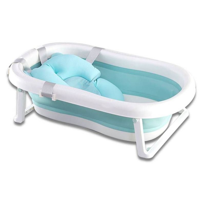 Bañera Plegable Para Bebe Con Cojin Antideslizante y  termometro azul -0