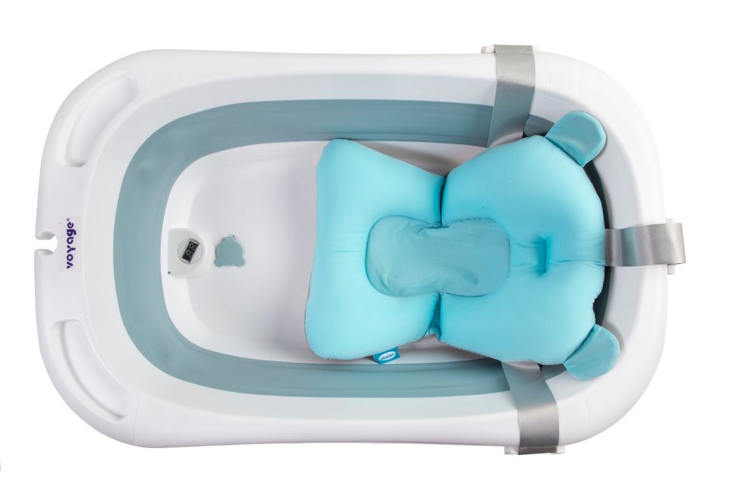 Bañera Plegable Para Bebe Con Cojin Antideslizante y  termometro azul -2