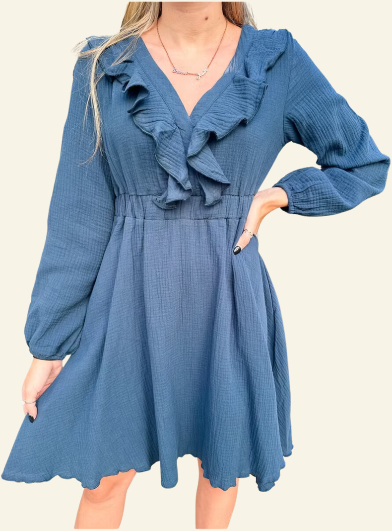 Vestido de algodón de pretina elasticada-0