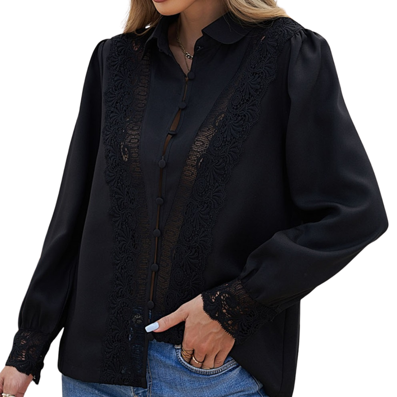 Blusa con encaje en escote-0