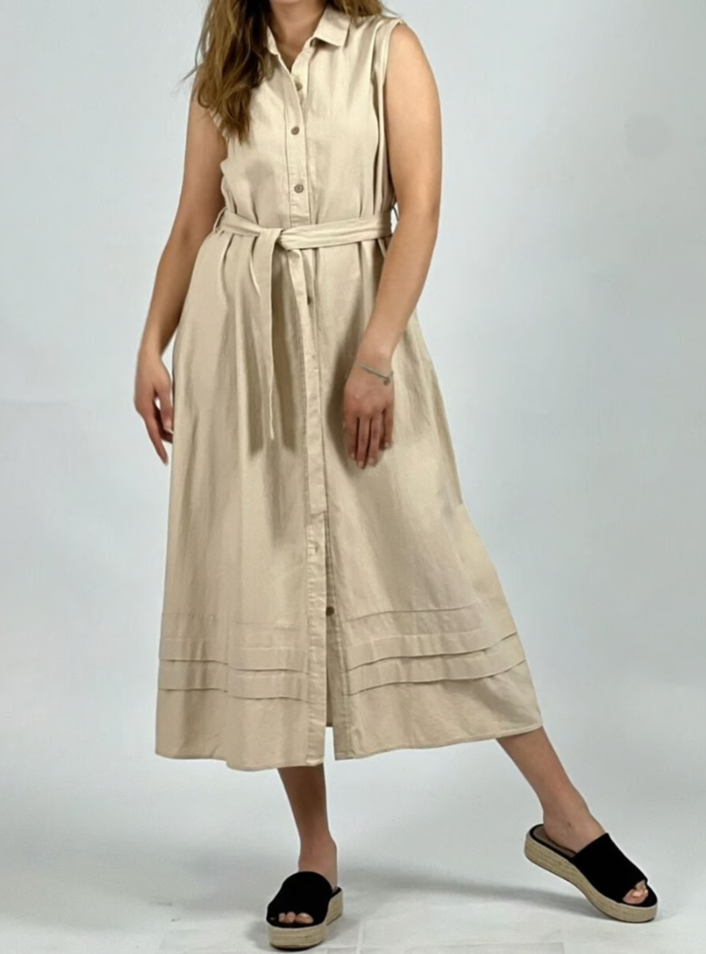 Vestido de lino con cinturón-0
