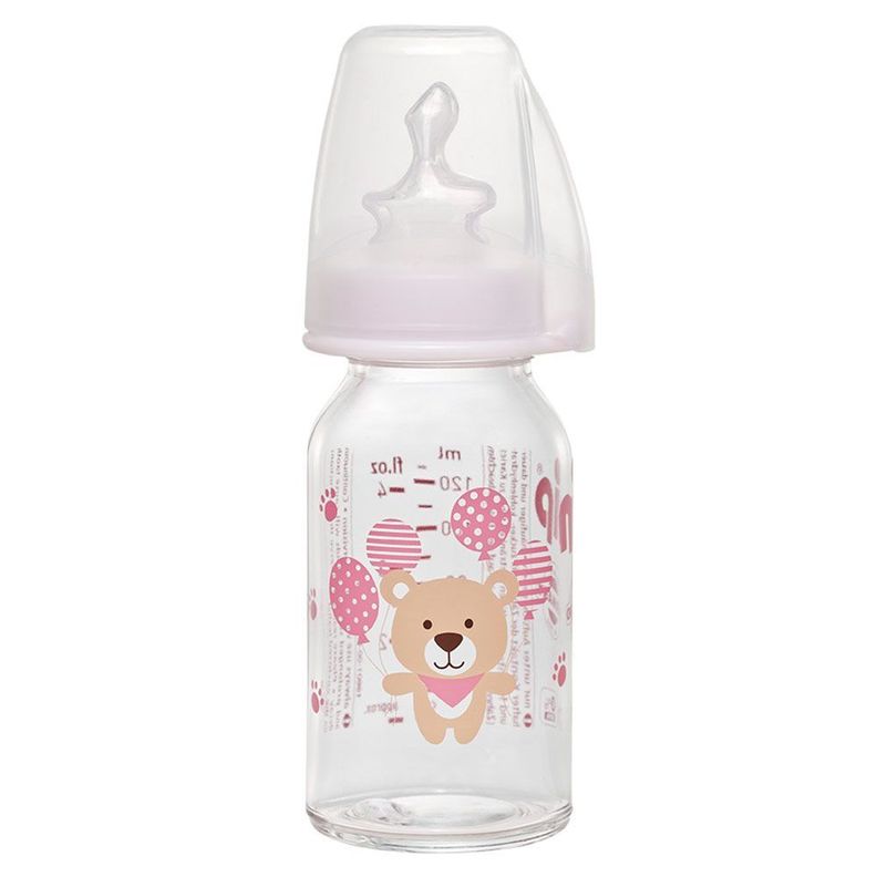 Mamadera vidrio Silicona Oso Rosa 125 ml anatómica ortodóntica anticólicos-0