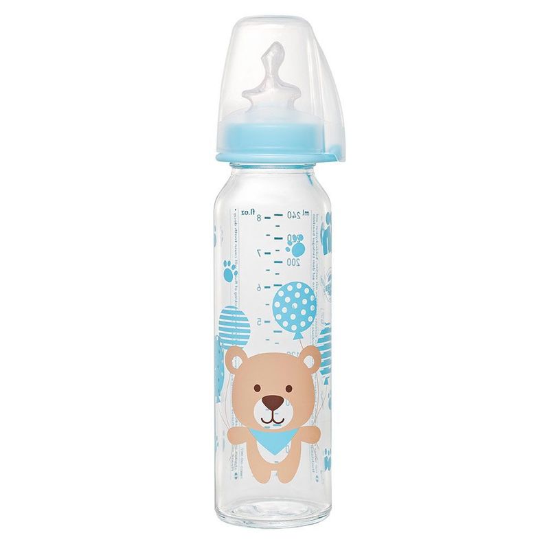 Mamadera vidrio Silicona Oso Azul 250 ml anatómica ortodóntica anticólicos-0