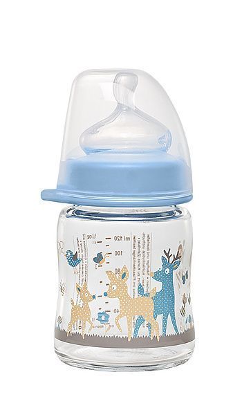 Mamadera vidrio Silicona Cuello Ancho Ciervo Azul120 ml-0