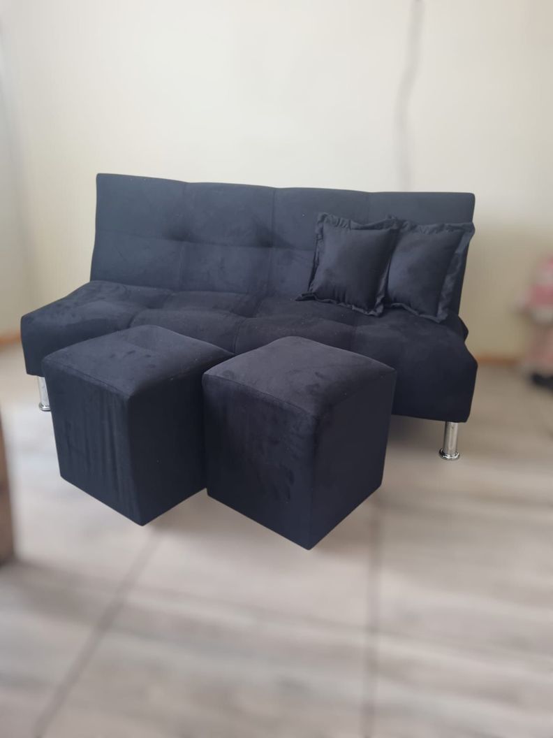 FUTON CAMA NEGRO FELPA -0