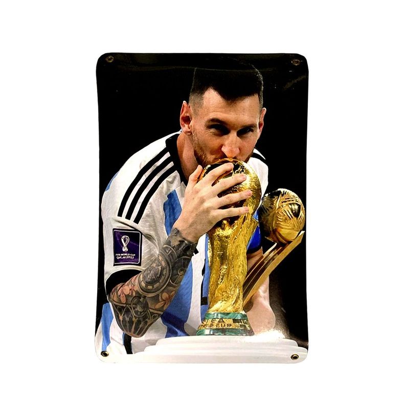 CARTEL CHAPA 25x35 MESSI BESO COPA - FIRE CHILE-0