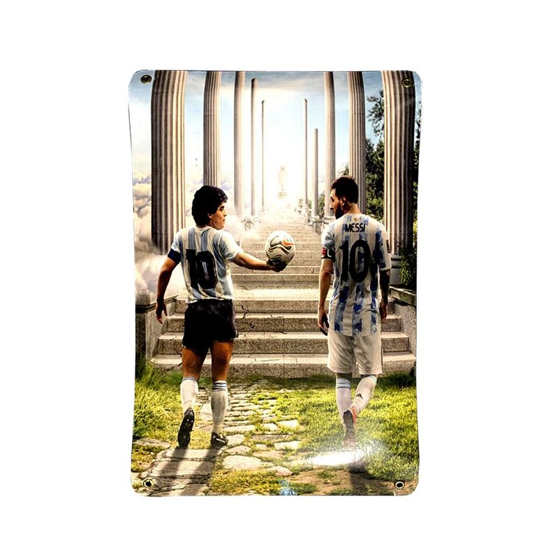 CARTEL CHAPA 25x35 MESSI MARADONA LOS 10 - FIRE CHILE-0