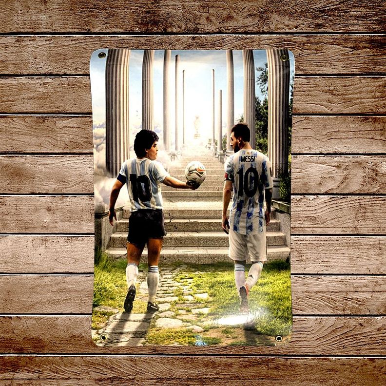 CARTEL CHAPA 25x35 MESSI MARADONA LOS 10 - FIRE CHILE-1