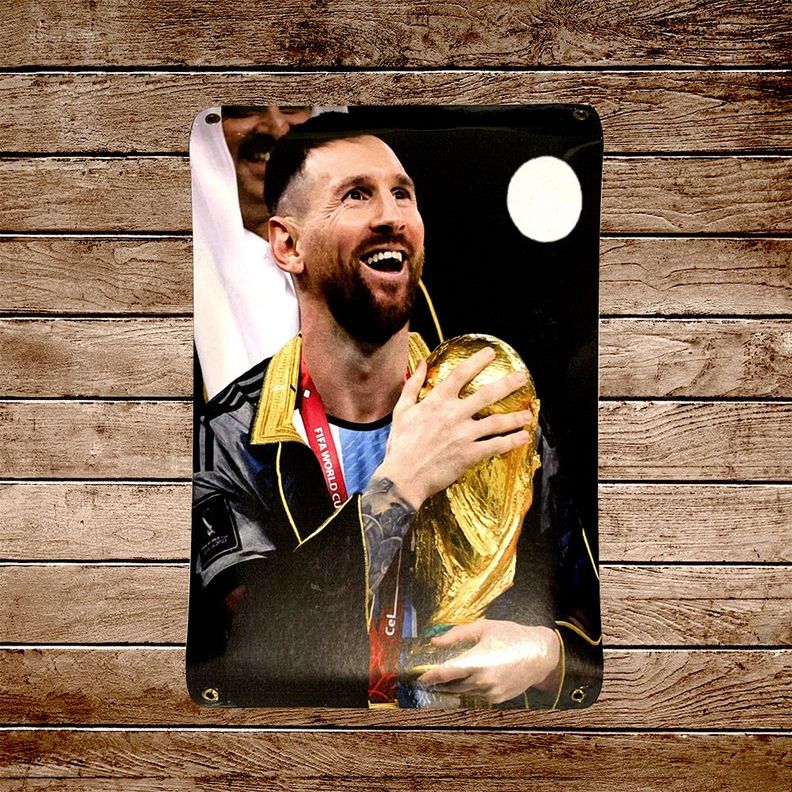 CARTEL CHAPA 25x35 MESSI CAMPEON - FIRE CHILE-1