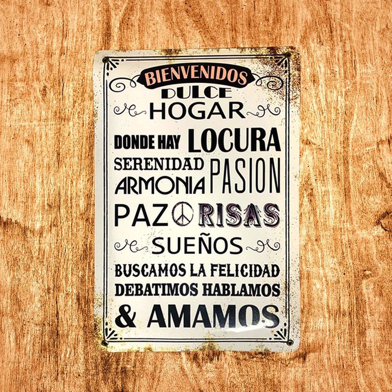 CARTEL CHAPA 25x35 BIENVENIDO DULCE HOGAR - FIRE CHILE-1