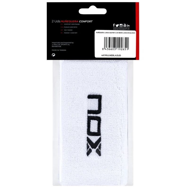 Muñequera Nox Larga Blanca Logo Negro X2 Tenis/Padel-0