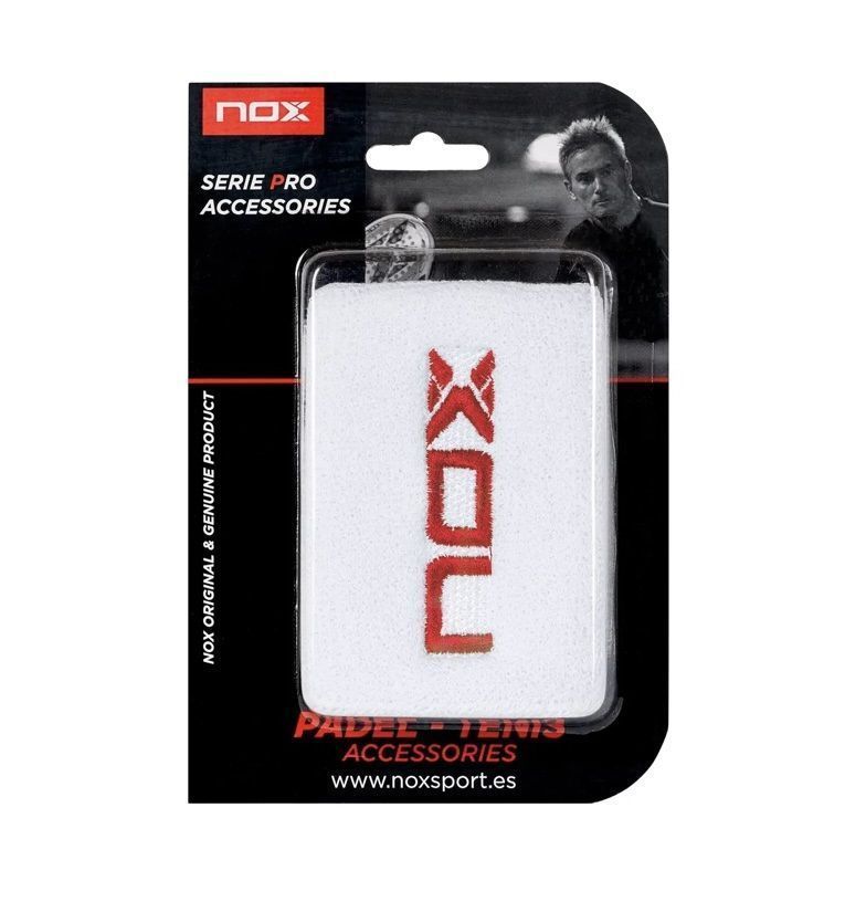 Munequera Nox Blanca Logo Rojo X2 Tenis/Padel Blanco