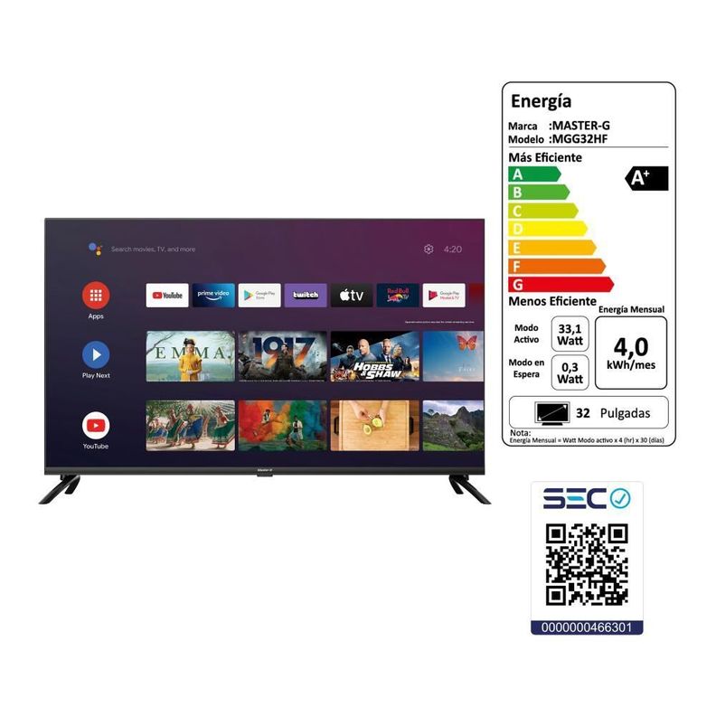 Smart Tv Led 32 Pulg Master G Google Tv Hd Bluetooth Mgg32hfk-7