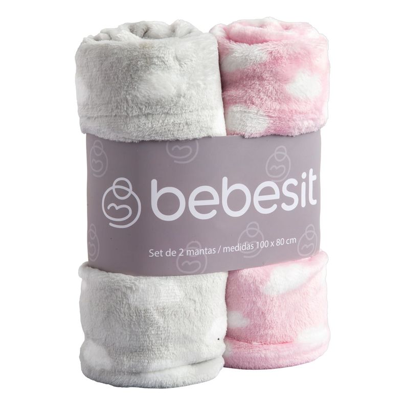 Pack 2 Mantas Bebe Hipoalergenica 100*80 cm Rosa Bebesit Rosado