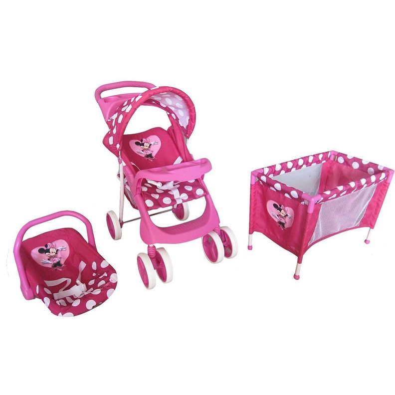 Coche de Juguete para Muneca + Cuna Minnie Disney Rosado