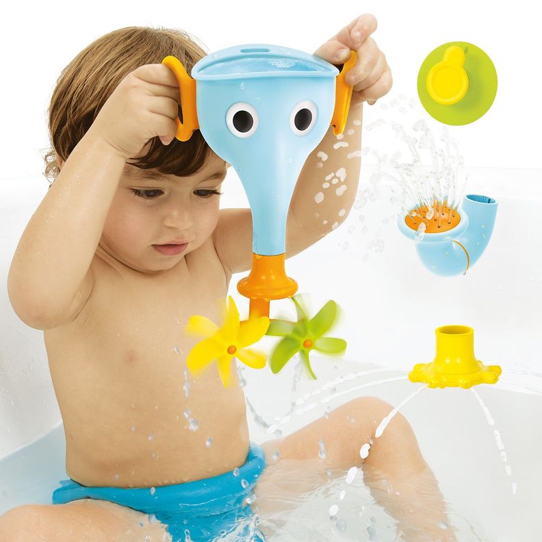 Juego de Baño Elefante Embudo Celeste Infantil Bebé Niño Niña Tina Yookidoo-2