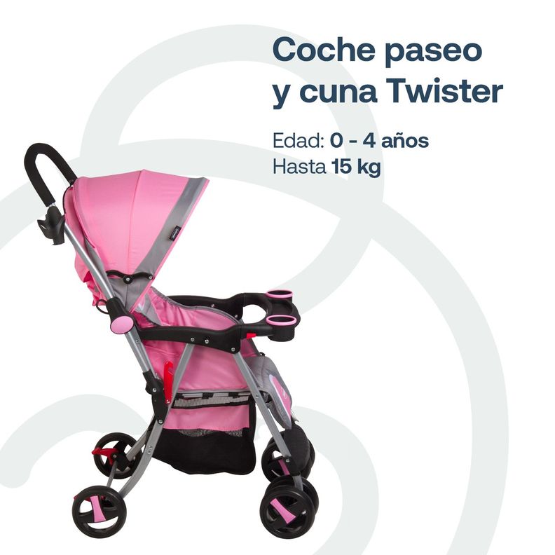 Coche Paseo y Cuna Twister SX Rosa-3