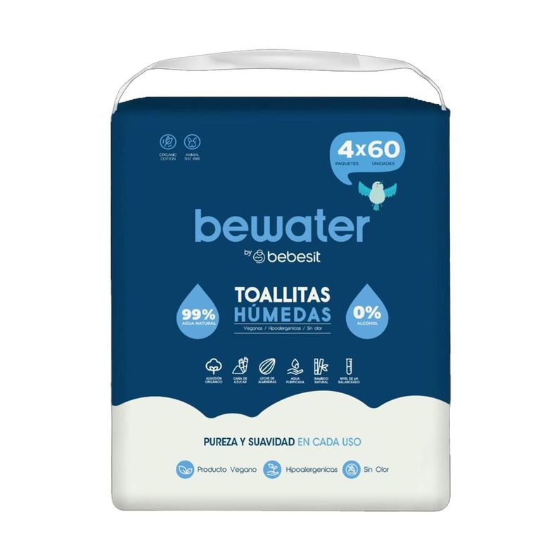Toallas Húmedas Bewater Bebesit - Bolsa 4x60 Unidades-0