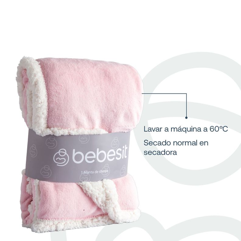 Manta Sherpa  Bebe Hipoalergénica 91*127 cm Rosa Bebesit-5