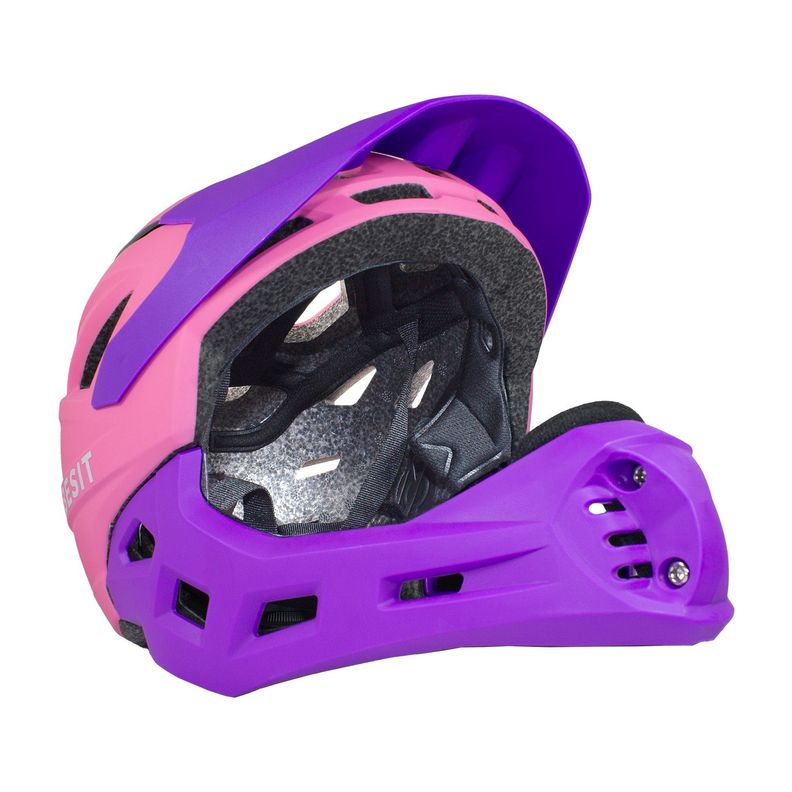 Casco Integral Moto Cross Bicicleta Rejilla Desmontable Rosado Morado-0