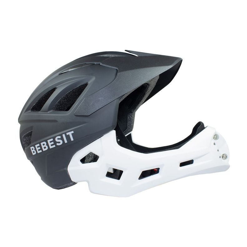 Casco Integral Moto Cross Bicicleta Rejilla Desmontable Blanco Negro-1