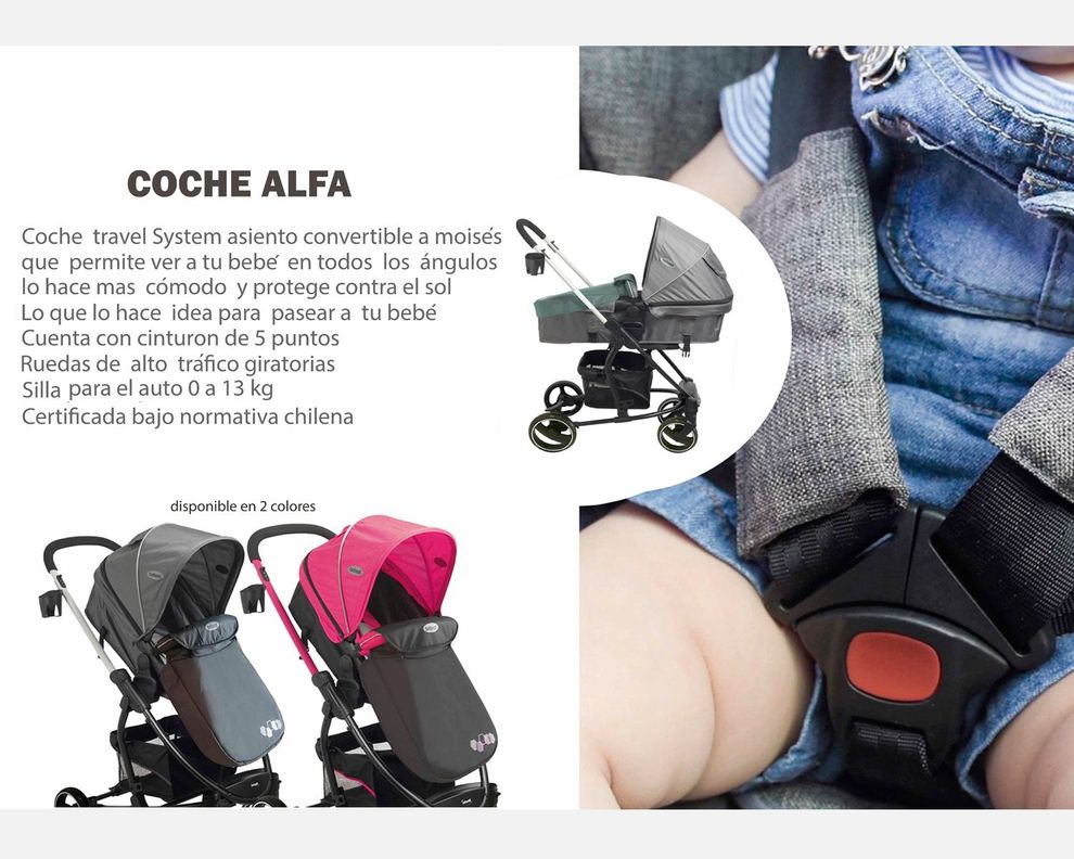 Coche Travel System Alfa Nuevo Rosado-8