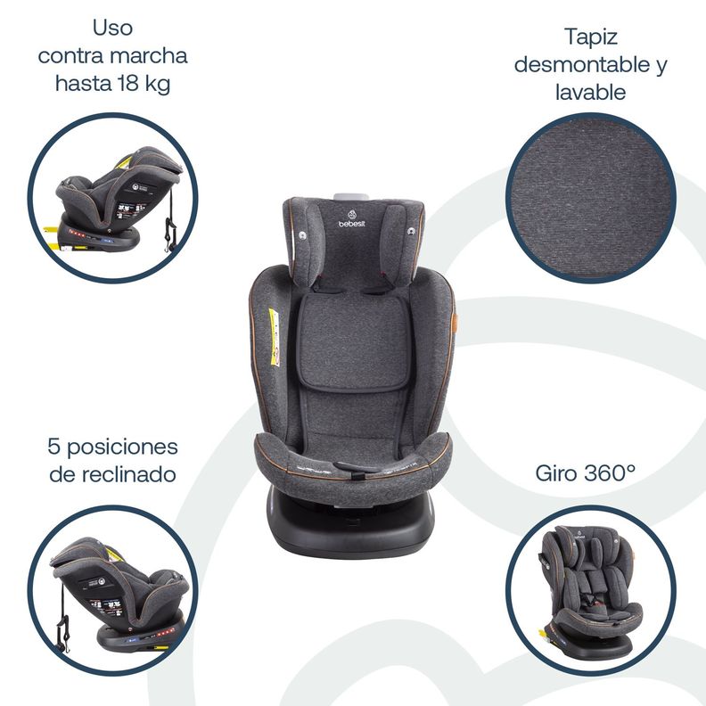 Silla de Auto Bebesit Convertible Supra 360 grados Premium Gris-3