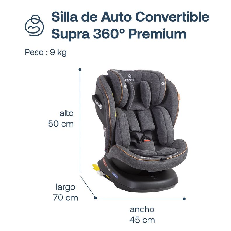 Silla de Auto Bebesit Convertible Supra 360 grados Premium Gris-8