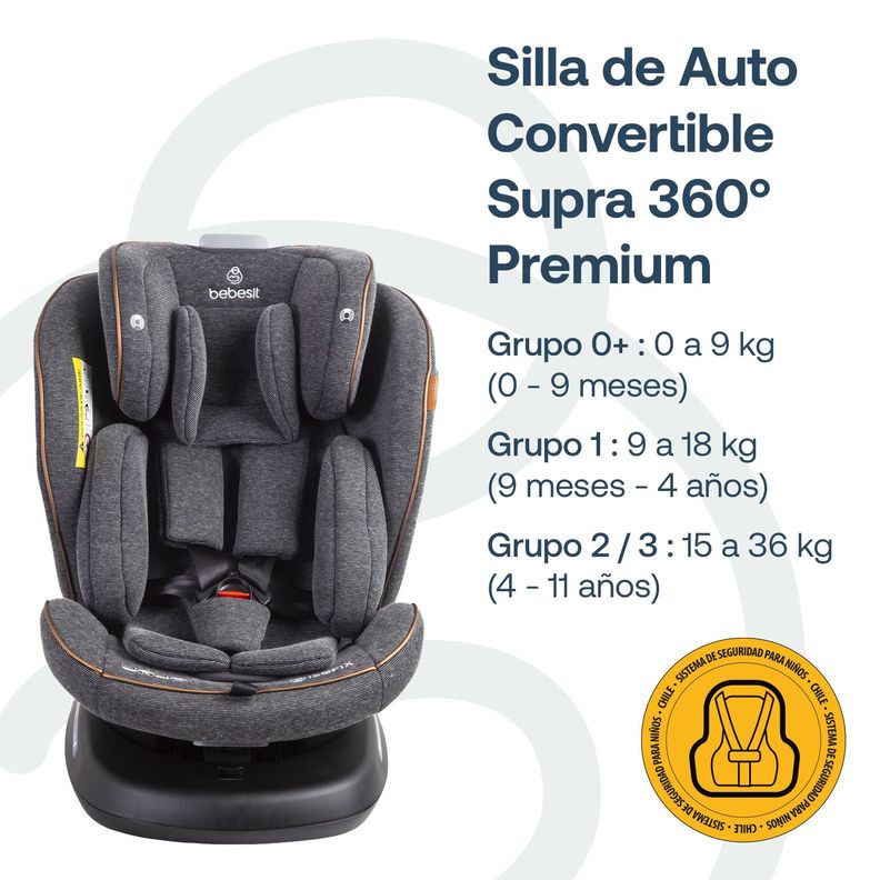 Silla de Auto Bebesit Convertible Supra 360 grados Premium Gris-9