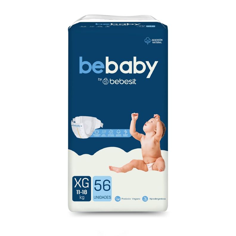 Pañales BeBaby Premium By Bebesit XG 56u Hipoalergénico-0