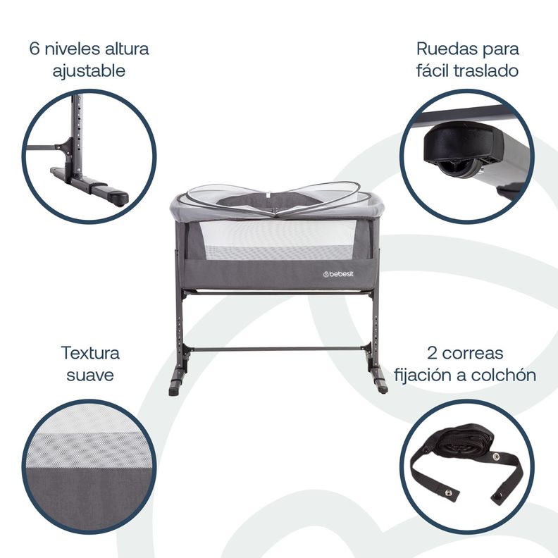 Cuna Colecho con Mosquitero MySide LX Gris Bebesit-2