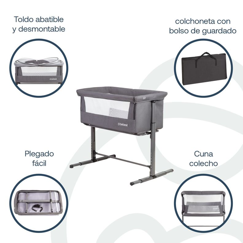 Cuna Colecho con Mosquitero MySide LX Gris Bebesit-3