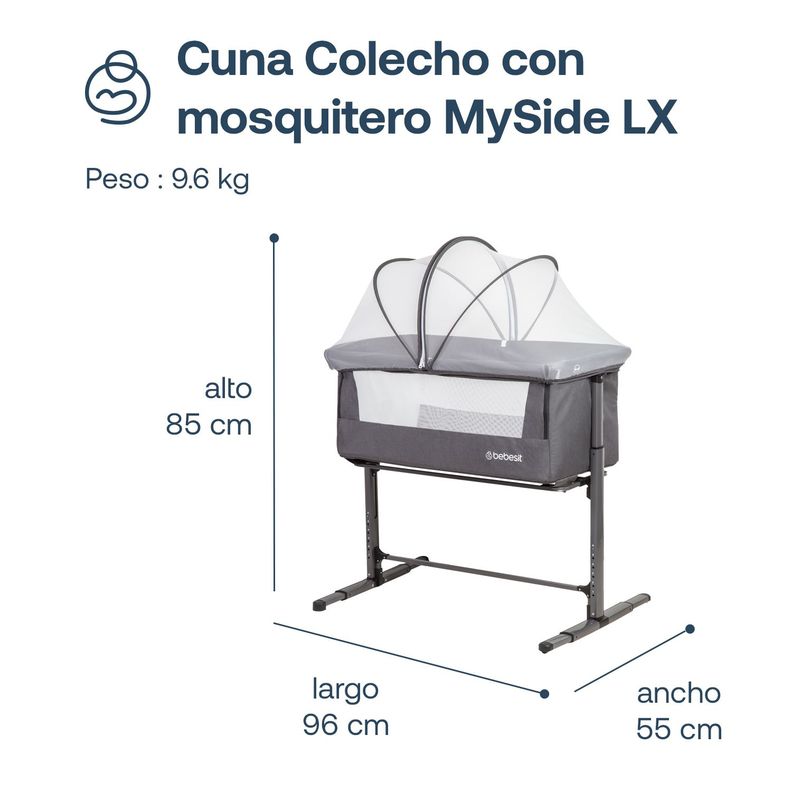 Cuna Colecho con Mosquitero MySide LX Gris Bebesit-6