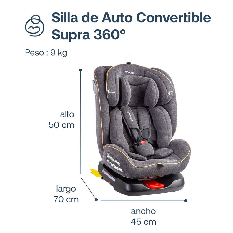Silla de Auto Convertible Supra 360° Gris-8
