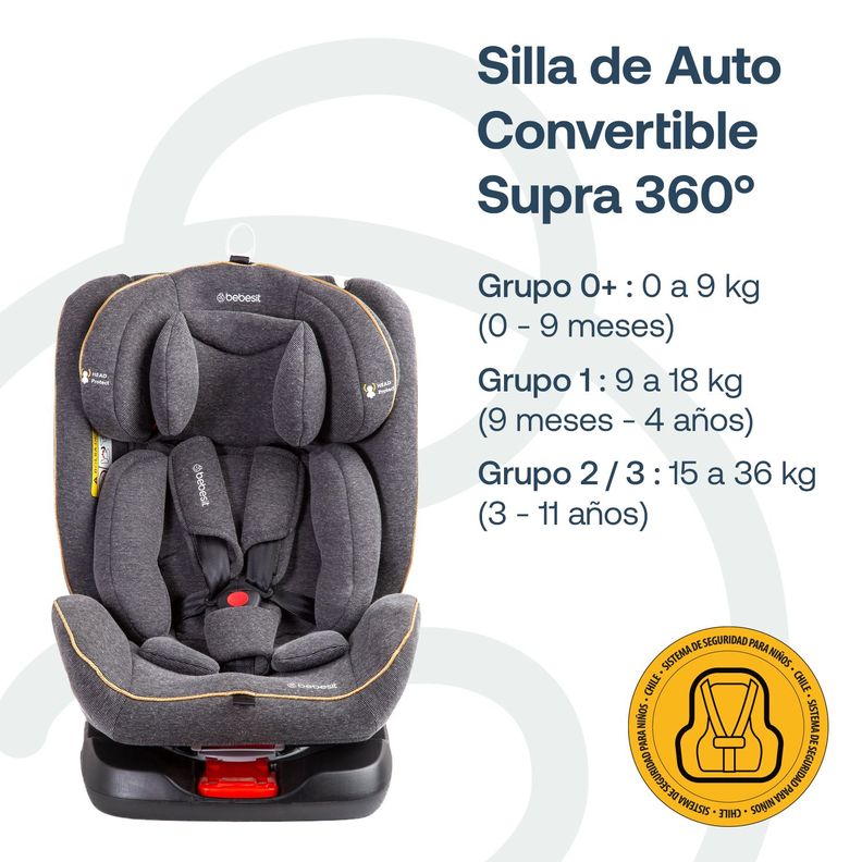 Silla de Auto Convertible Supra 360° Gris-9