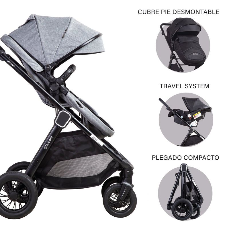 Coche Cuna Travel System Isofix Sunset Premium Gris Bebesit-7
