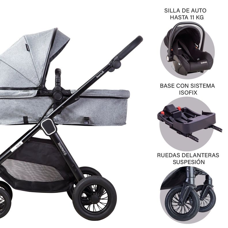 Coche Cuna Travel System Isofix Sunset Premium Gris Bebesit-8