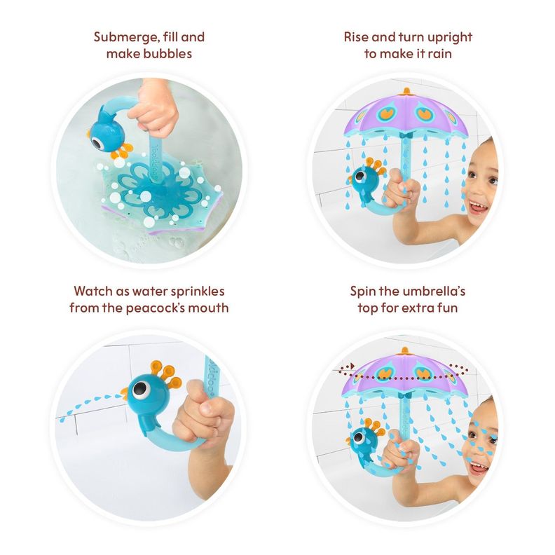 Juego de Baño Paraguas Pavo Real Purpura Infantil Bebé Niño Niña Tina Yookidoo-4